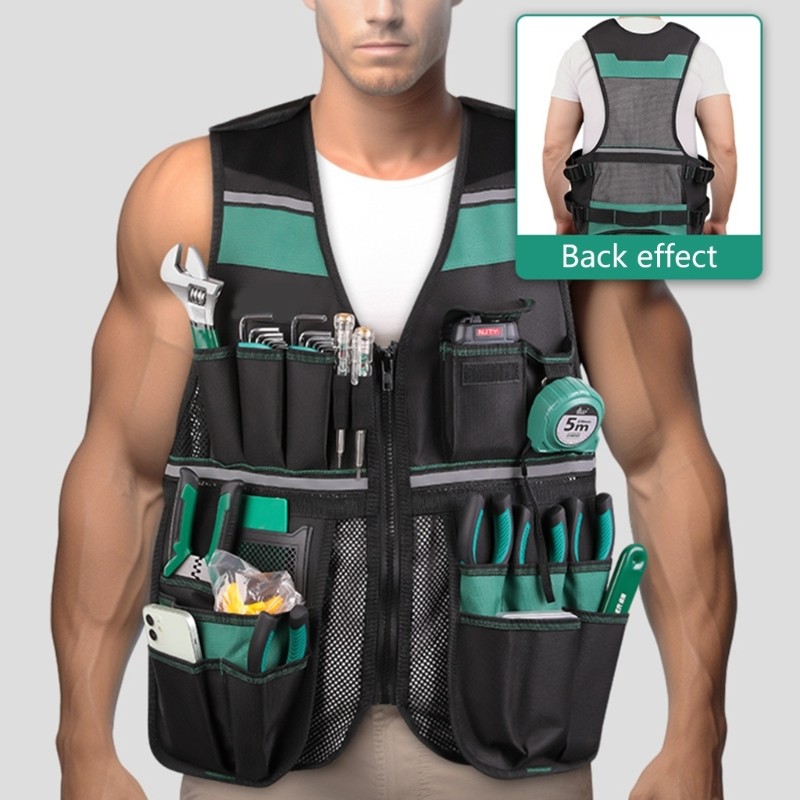 Sturdy Adjustable Workwear Vest For Men With 17 Pockets Ideal For Construction