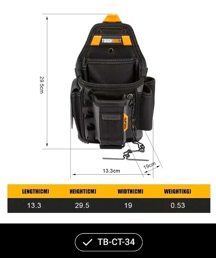 ToughBuilt TB-CT-34 Small Electrician Tool Pouch ClipTech Belt Clip 13 Pockets