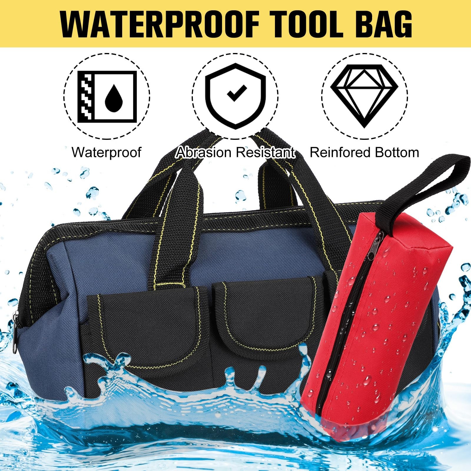 9 Pcs Kit 3 Wide Mouth Tool Bags 6 Small Waterproof Pouches Totes 13 In Multi