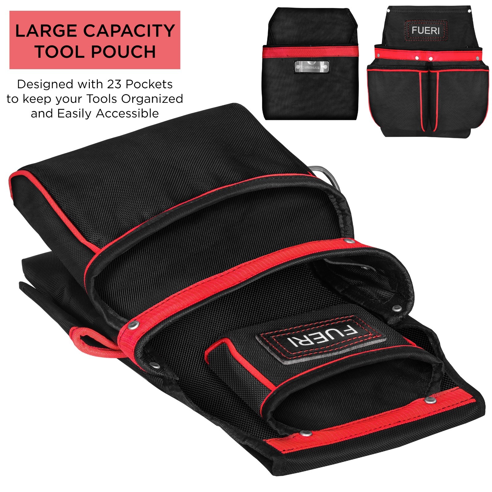 FUERI Nylon 23 Pocket Tool Belt Bags for Men, Heavy Duty Tool Pouches Set with