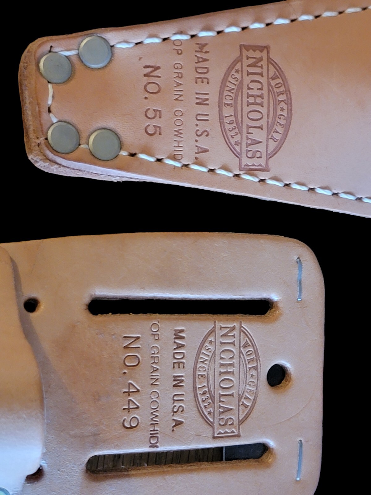 2 Vintage Nicholas Work Gear Leather Tool Belt Cowhide USA – 449 & 55 Sheath