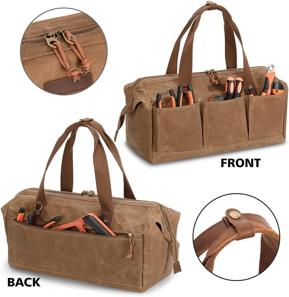 Heavy Duty 18-Inch Tool Bag with 12 Pockets, Large Zippered Tool Organizer, P…