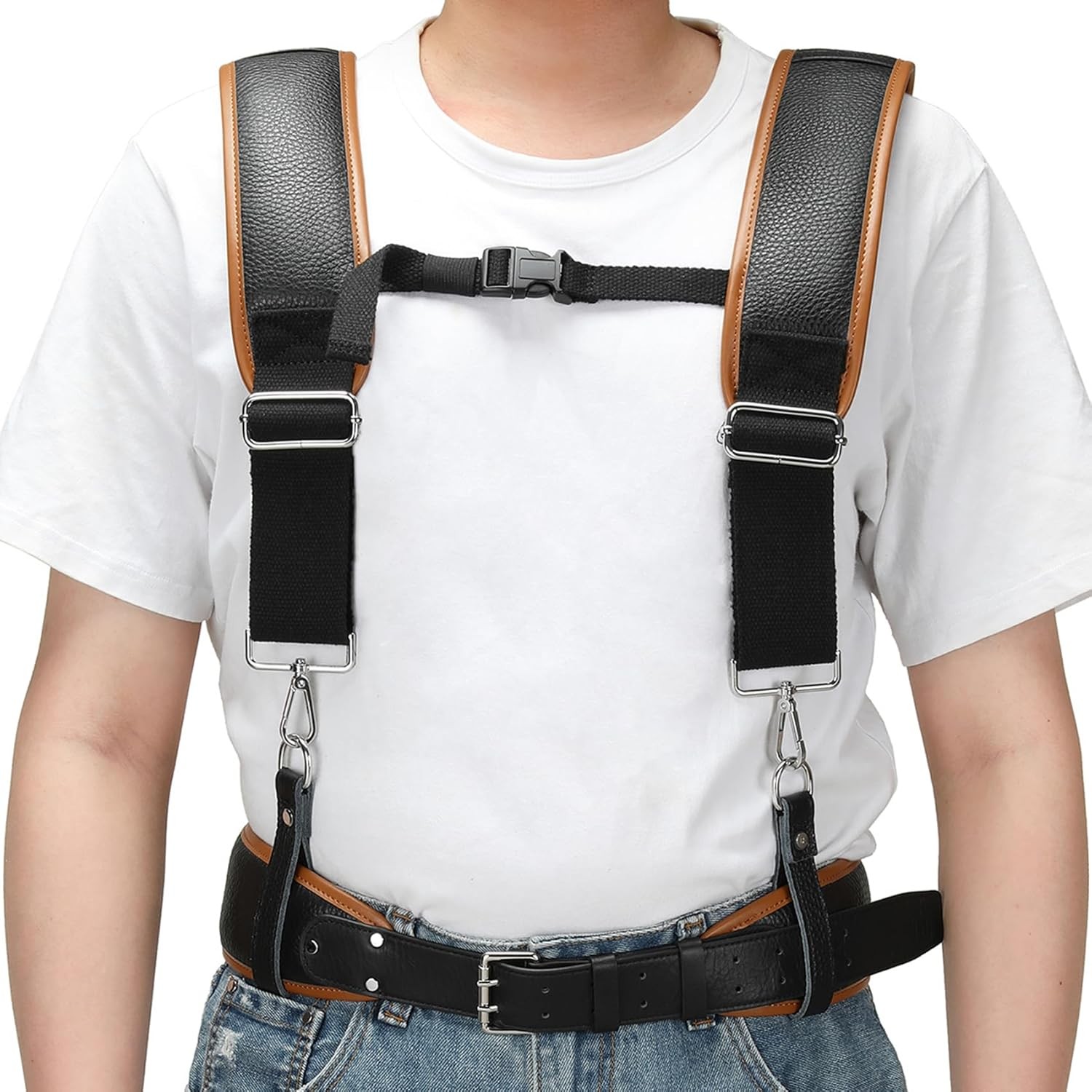 Adjustable Heavy-Duty Leather Tool Belt Suspenders for Work and Construction