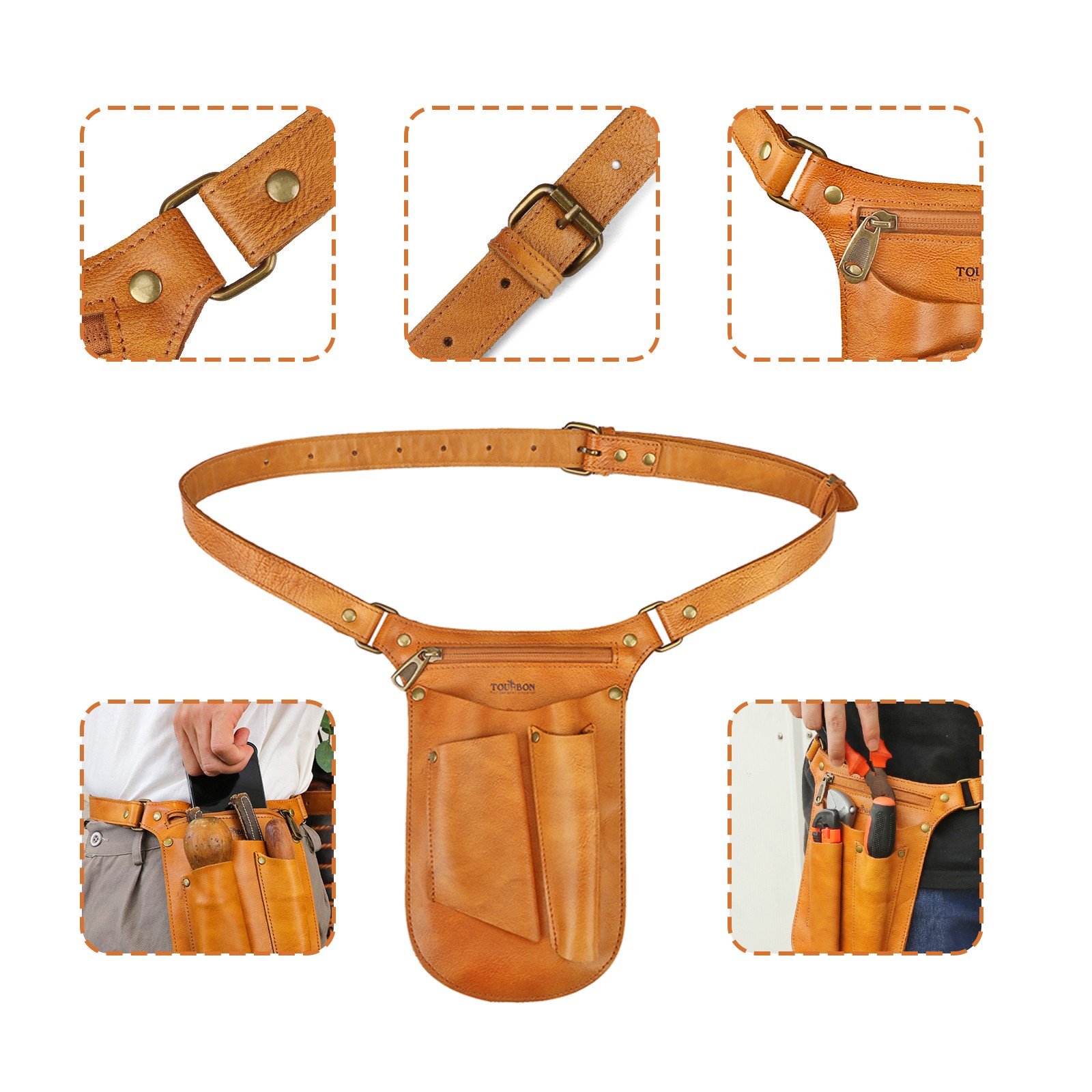 TOURBON Leather Gardening Belt Florist Bag Organizer Phone Case Gift for Her