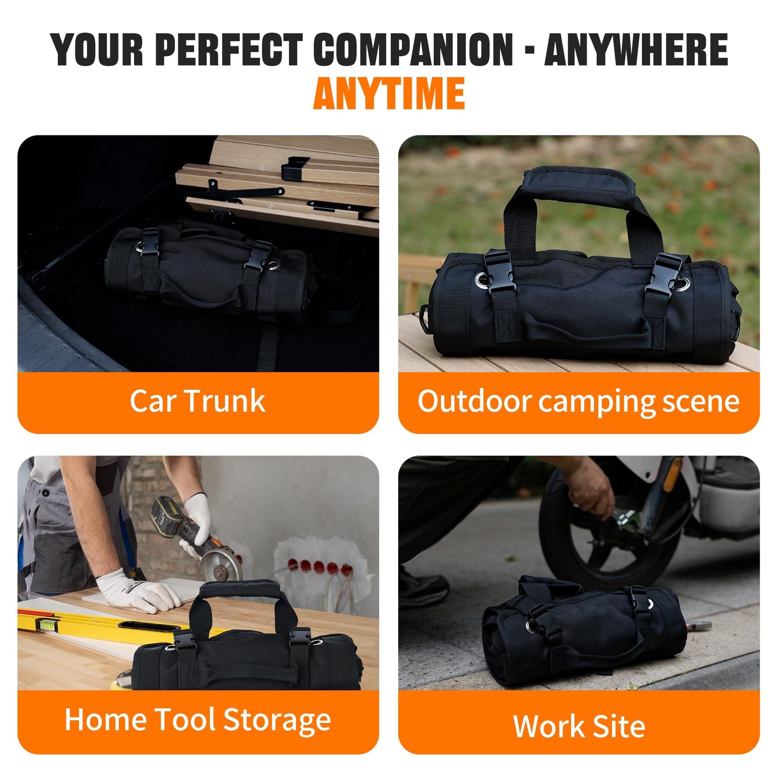 Portable Foldable Roll Up Tool Bag Organizer 21.3 x 12.6 x 3.95 inches, black