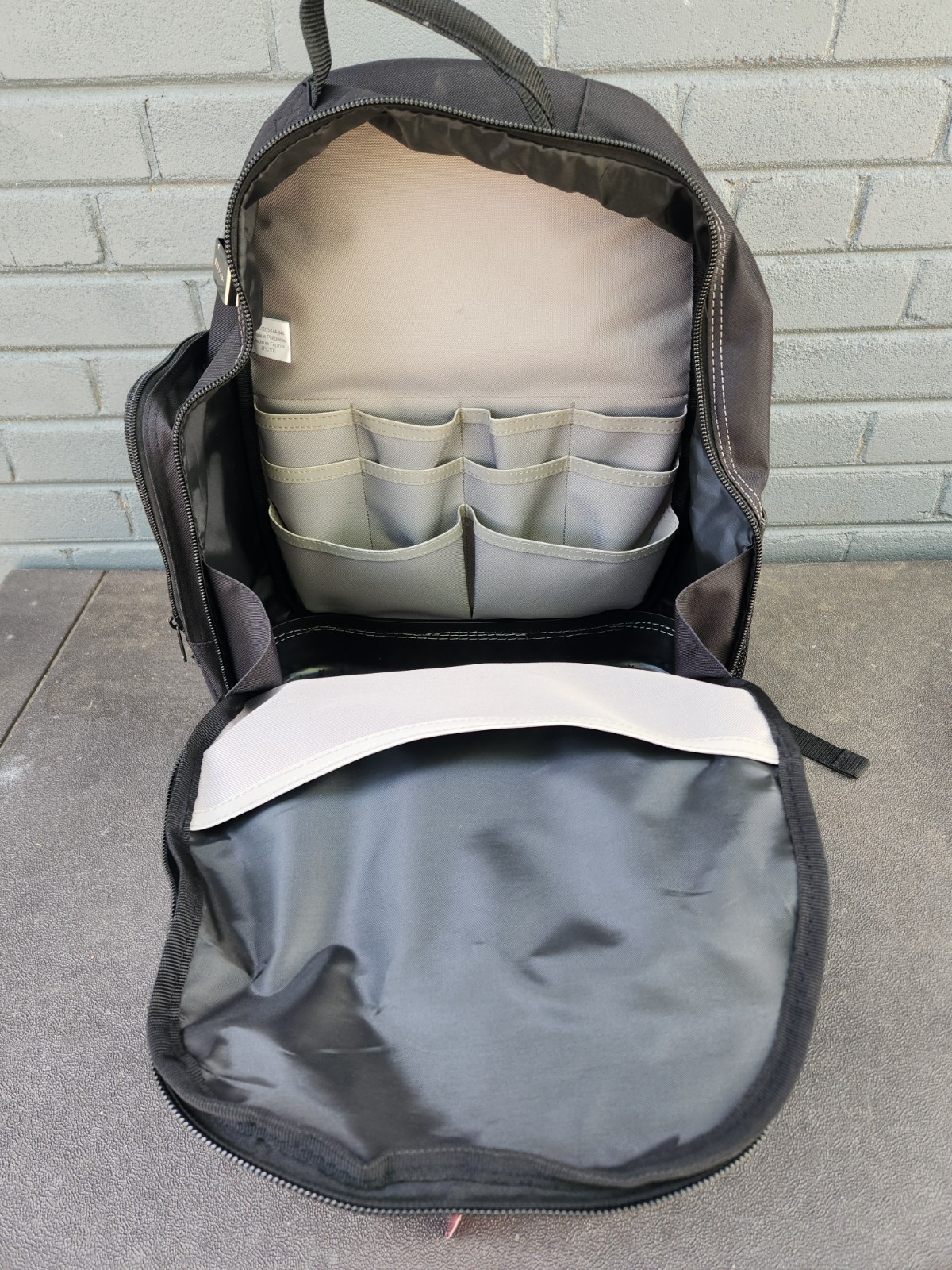 Never Used Husky Tool Backpack Black Red Multiple Compartments Padded Handle