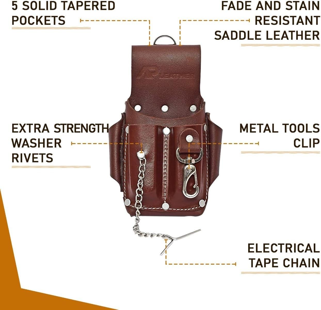 Pro5 Electrician Pouch Leather Tool 5 Pocket Pouch brown