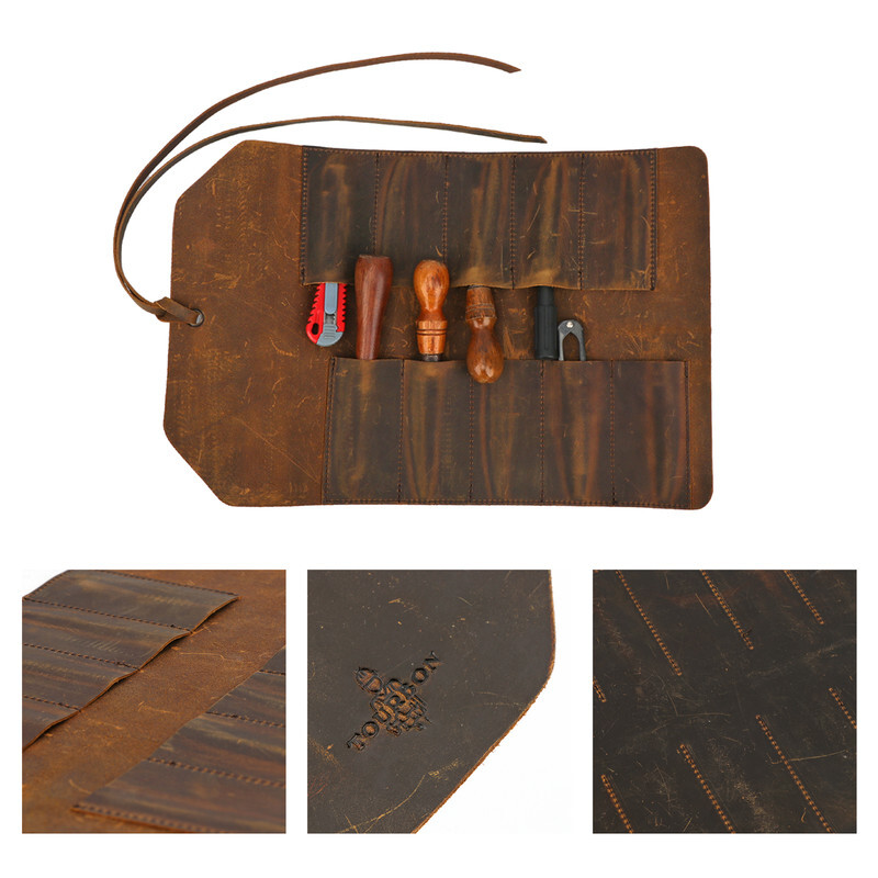 TOURBON Leather Rollup Workshop Carpenter Carving Tool Organizer Holster Storage