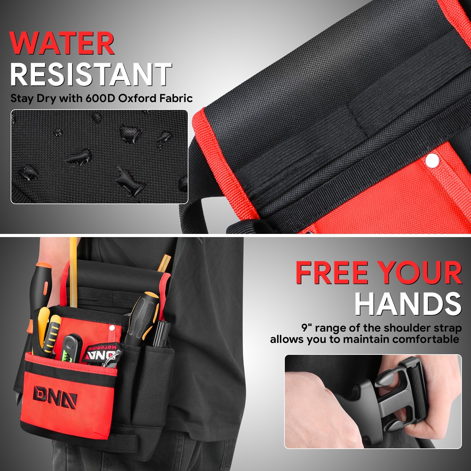 9.4″L x 11.4″H 600 Denier Oxford Waterproof Canvas 2 in 1 Waist Bag for Shopping