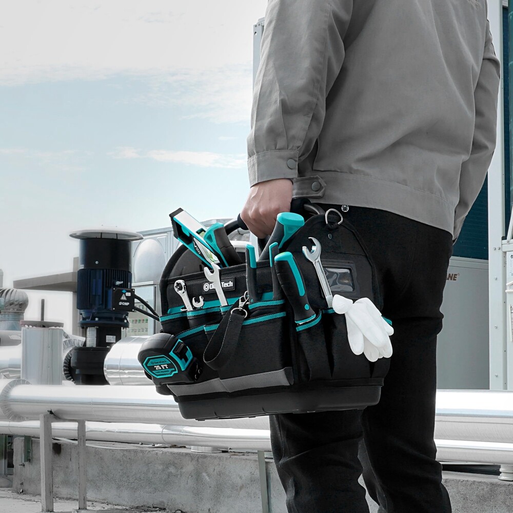 DURATECH 12 Inch Tool Tote with Waterproof Hard Bottom Electrician Tool Bag New