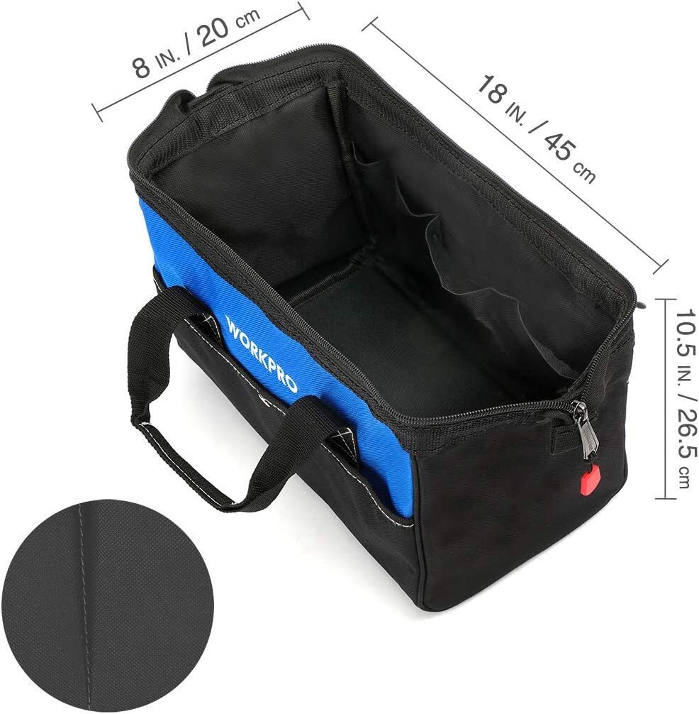WORKPRO 18inch Close Top Wide Mouth Storage Tool Bag w/Adjustable Shoulder Strap