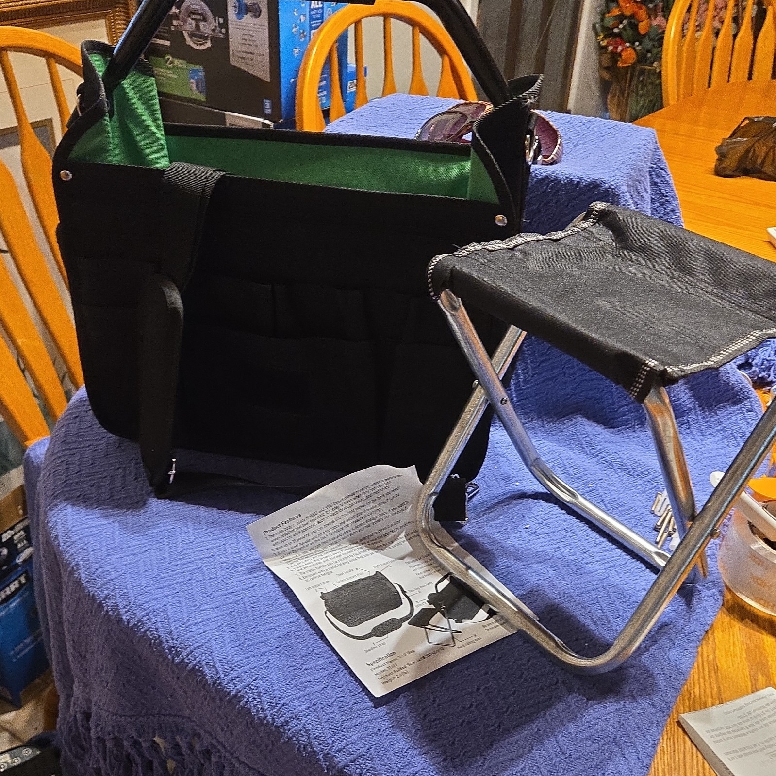 Huiibao 14in Tool Bag w/ Folding Stool 18 Pockets Waterproof Garden/Electrical