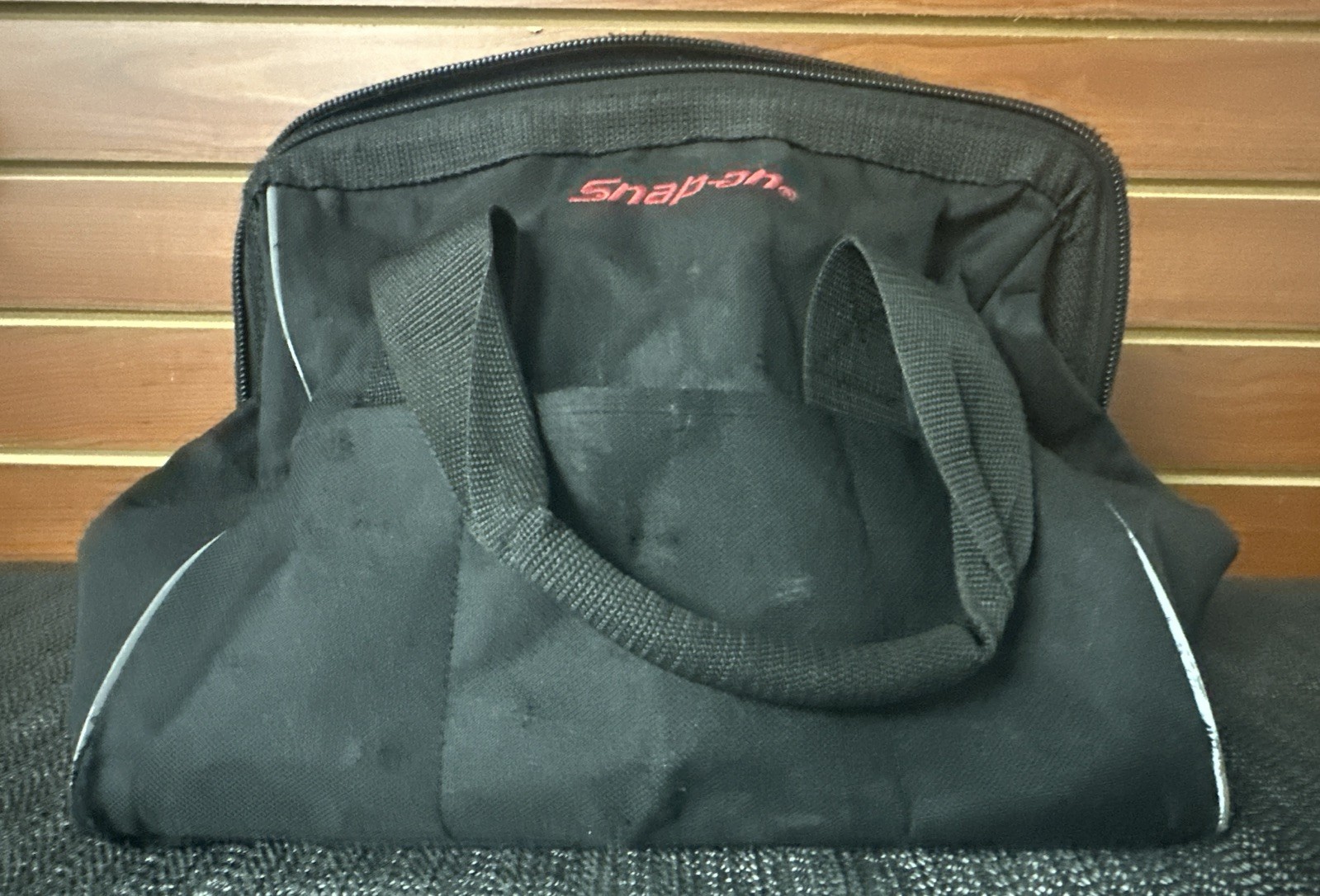 Snap-on Tools Black Canvas Zipper Tool Bag Tote Dual Handles Exterior Pocket