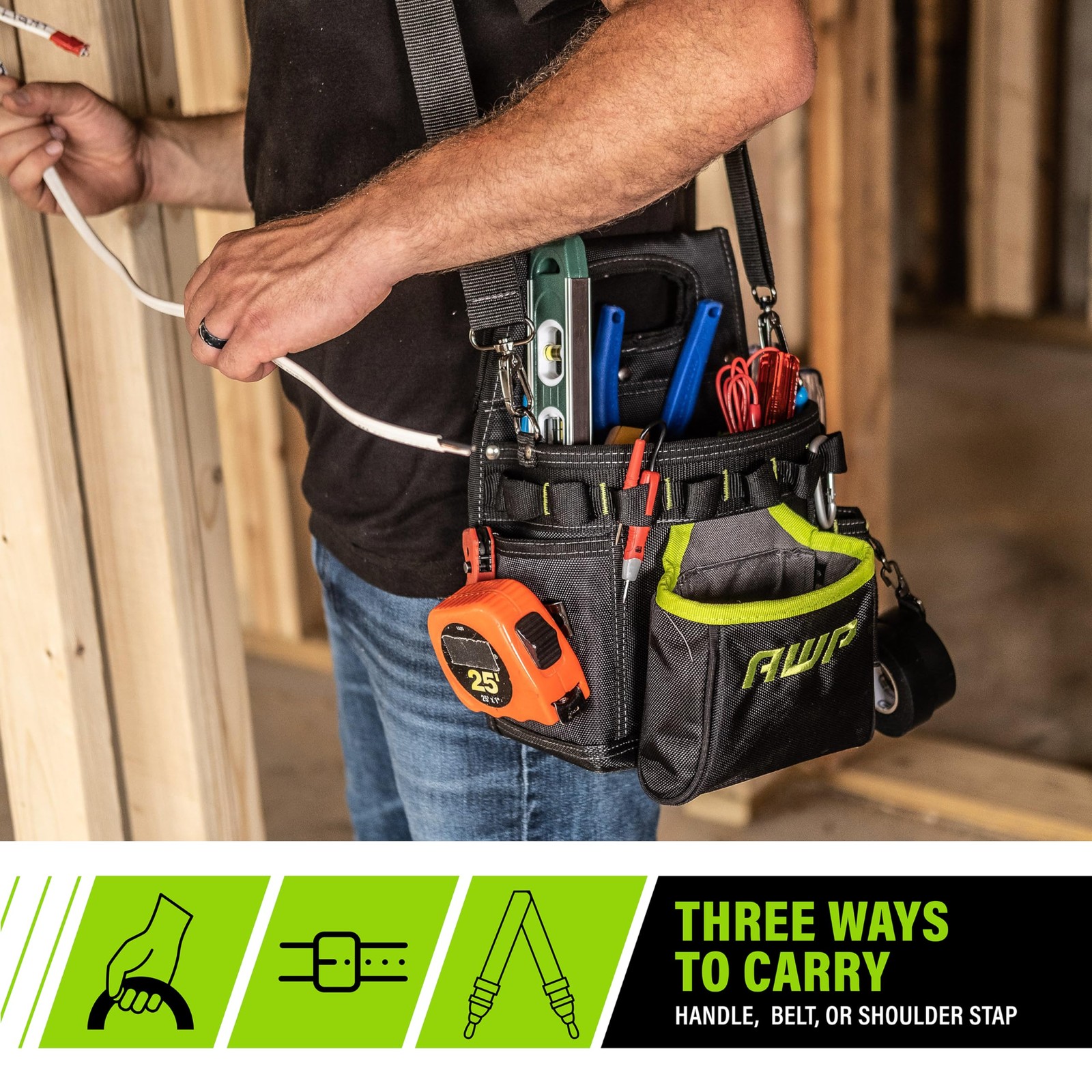 TrapJaw 3-in-1 Electrician Tool Pouch with Spring-Loaded Technology, Designed fo