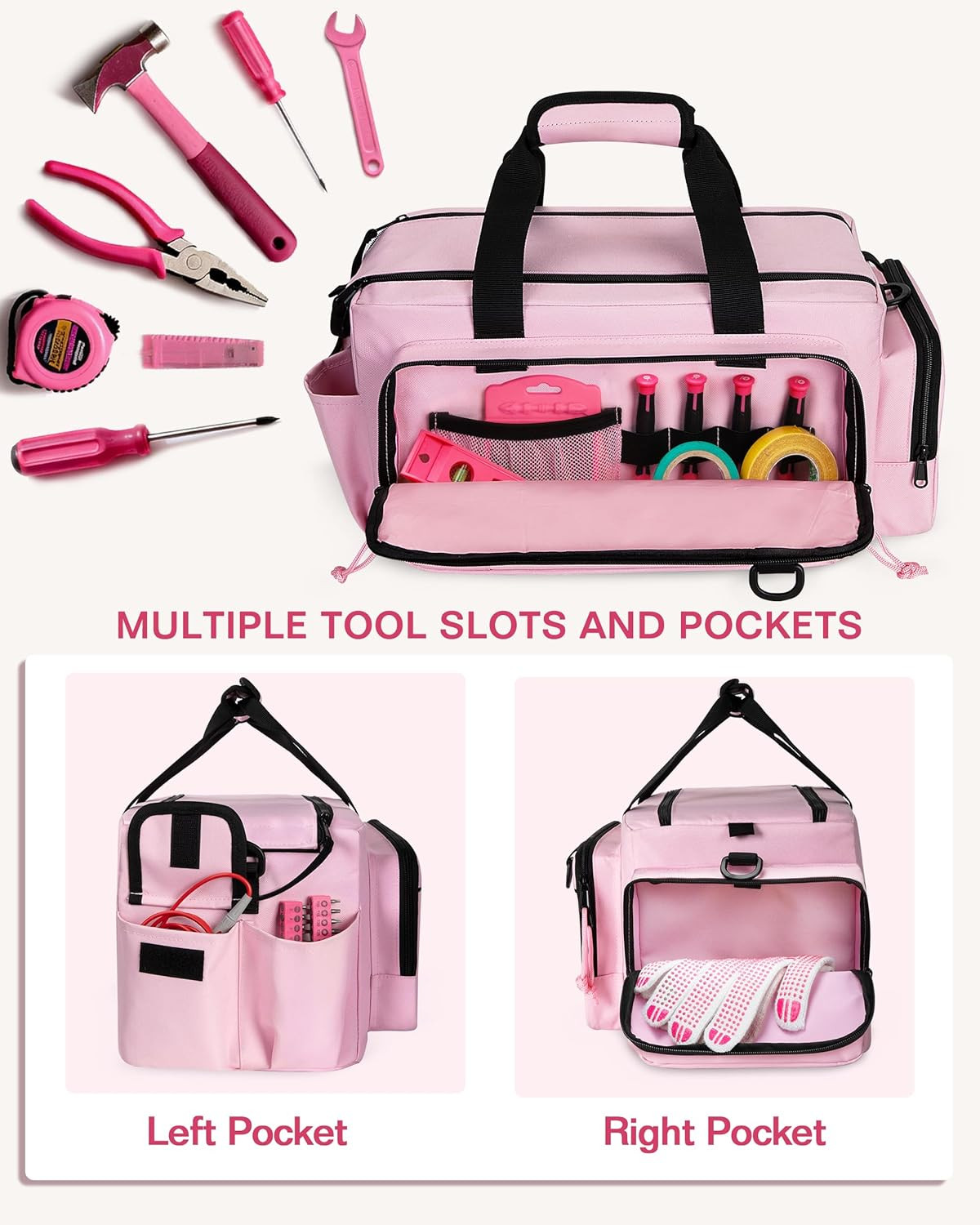 Tactical Tool Bag for Women, 16 Inches Tool Storage Organizer Box with Wide Mout