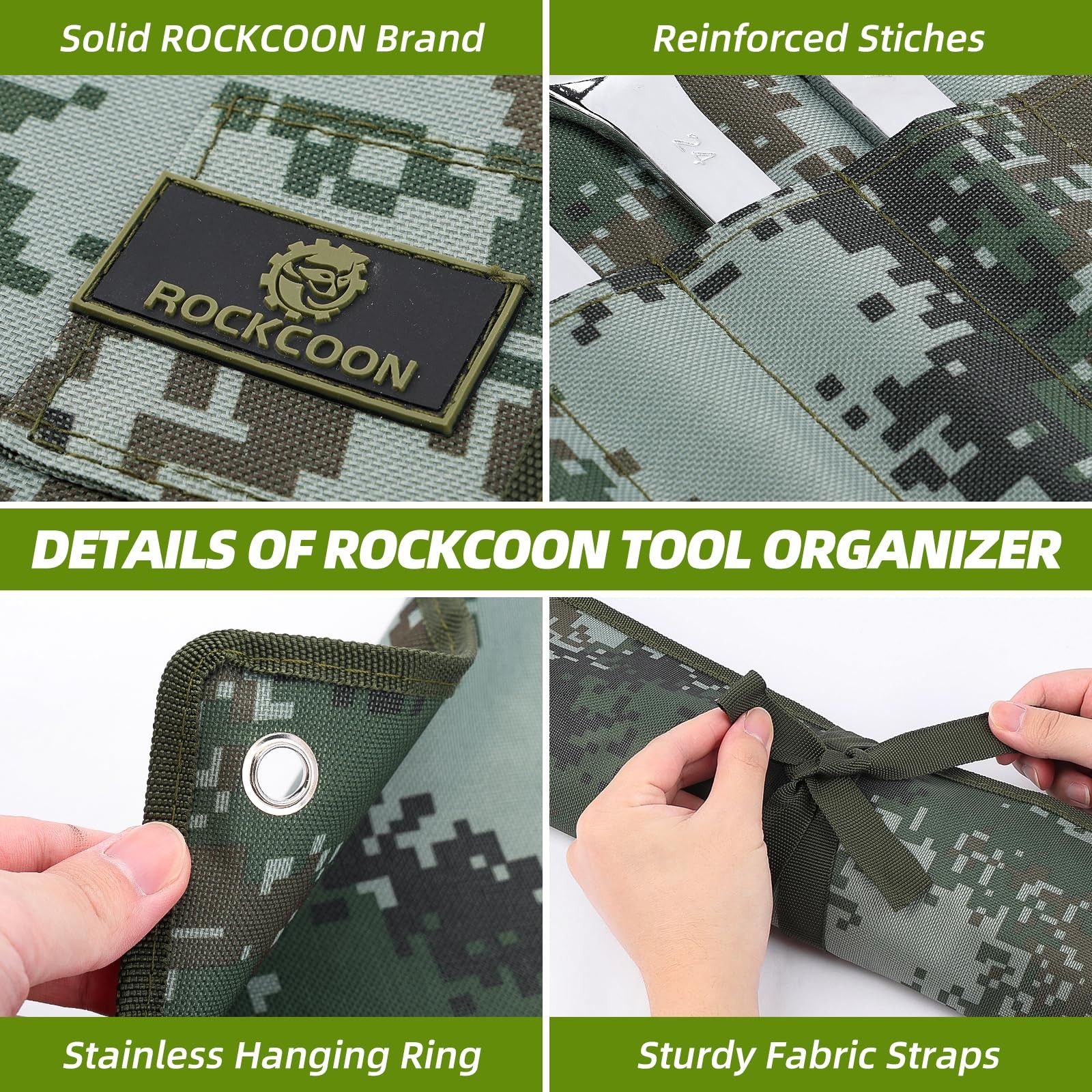 ROCKCOON 16 Pocket Wrench Roll Organizer, Rolled 19 inches, Dark Camouflage