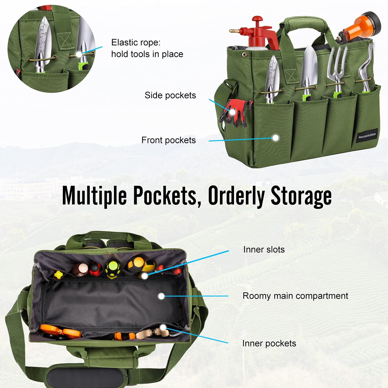 Garden Tote Bag 900D Standable Tool Storage Pockets Organizer 14 Inch