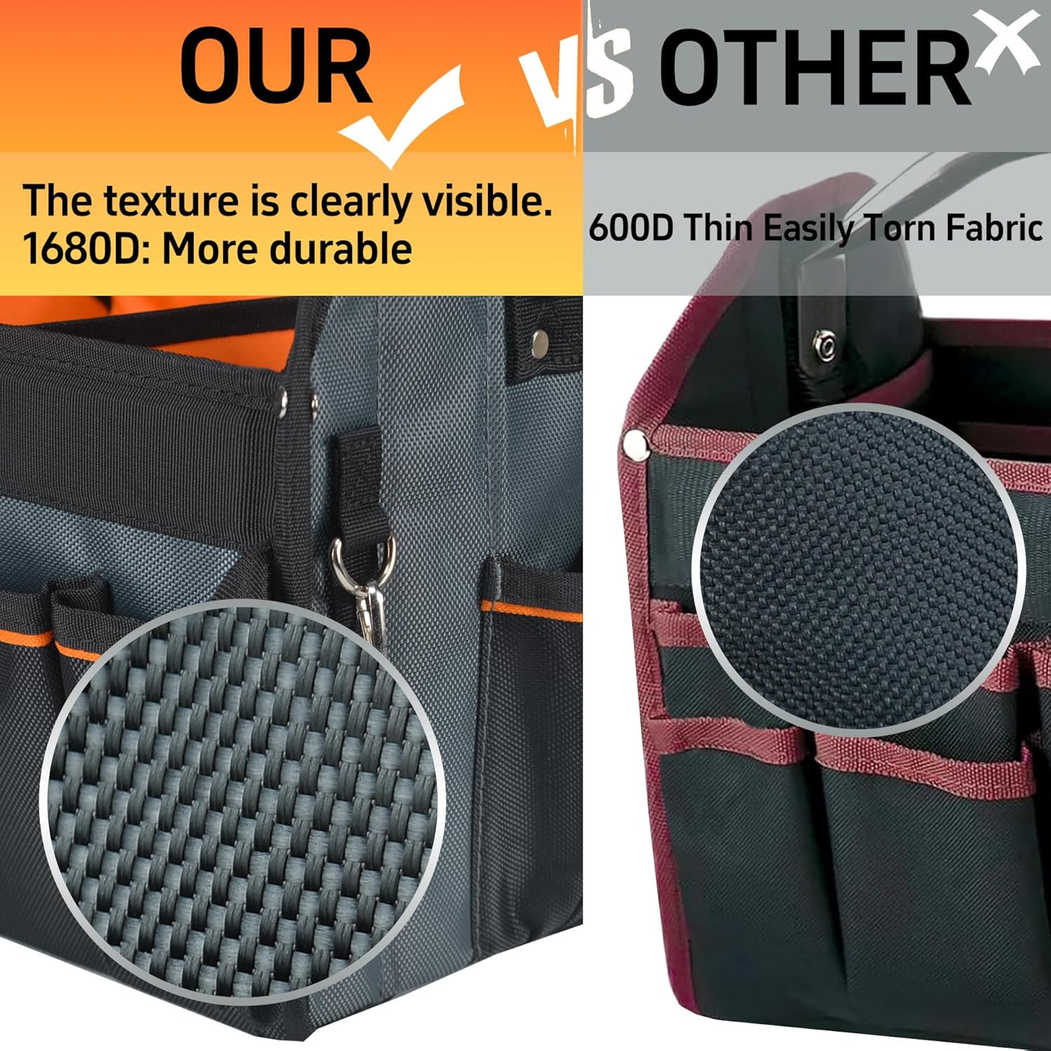 16 Inch Open Top Tool Bag, Thick 1680D Fabric, Foldable 29 Pockets Tool Tote Bag