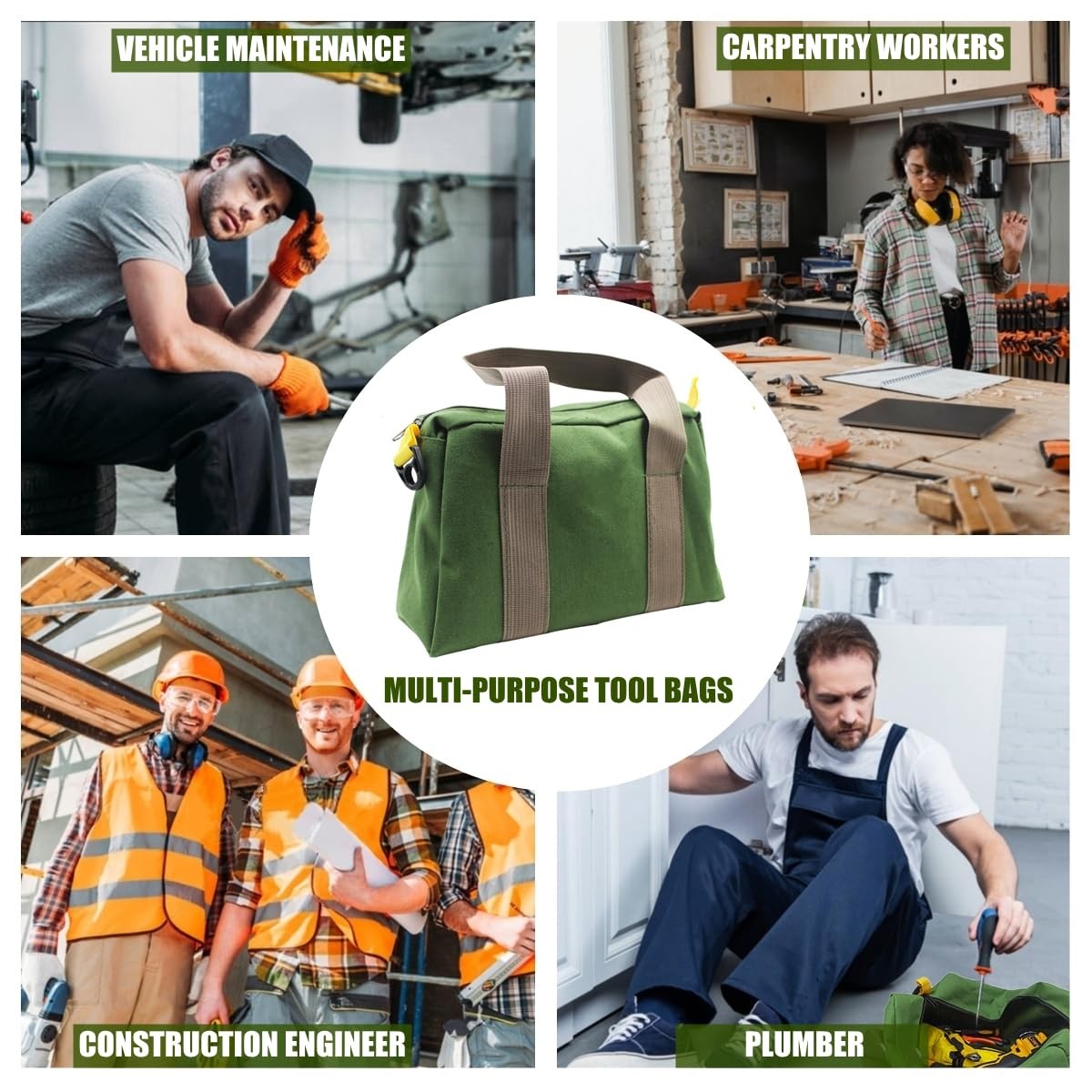 14 Inch Wide Mouth Tool Bag, Heavy Duty Canvas Tool Storage Bag, Large Capaci…