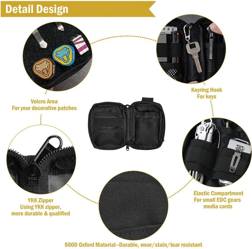 Viperade VE26 EDC 8-Pocket Organizer Black 500D Polyester Construction 5.5″ x 4″