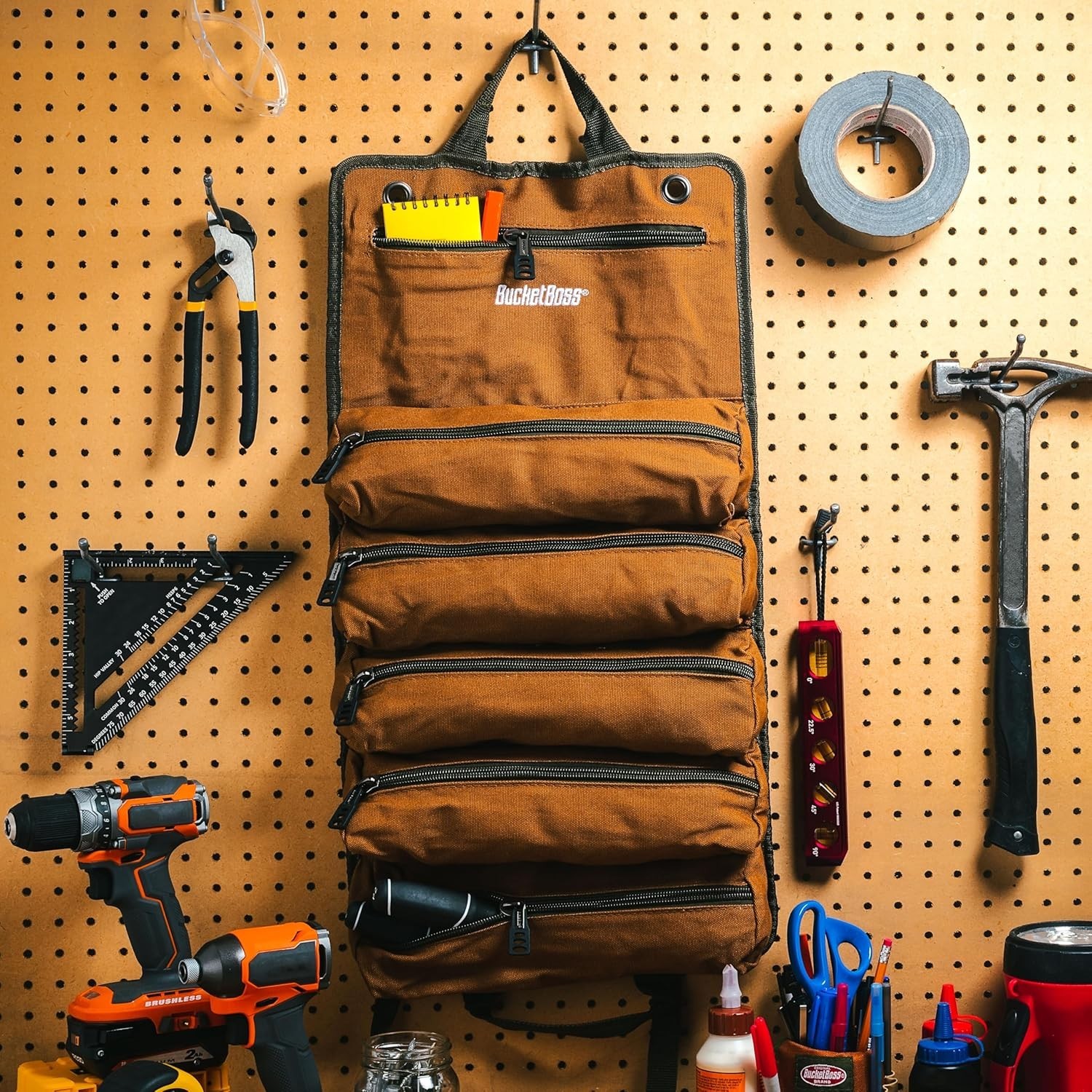 Functional Tool Roll with 6 Zippered Compartments for Organized Tool Transport