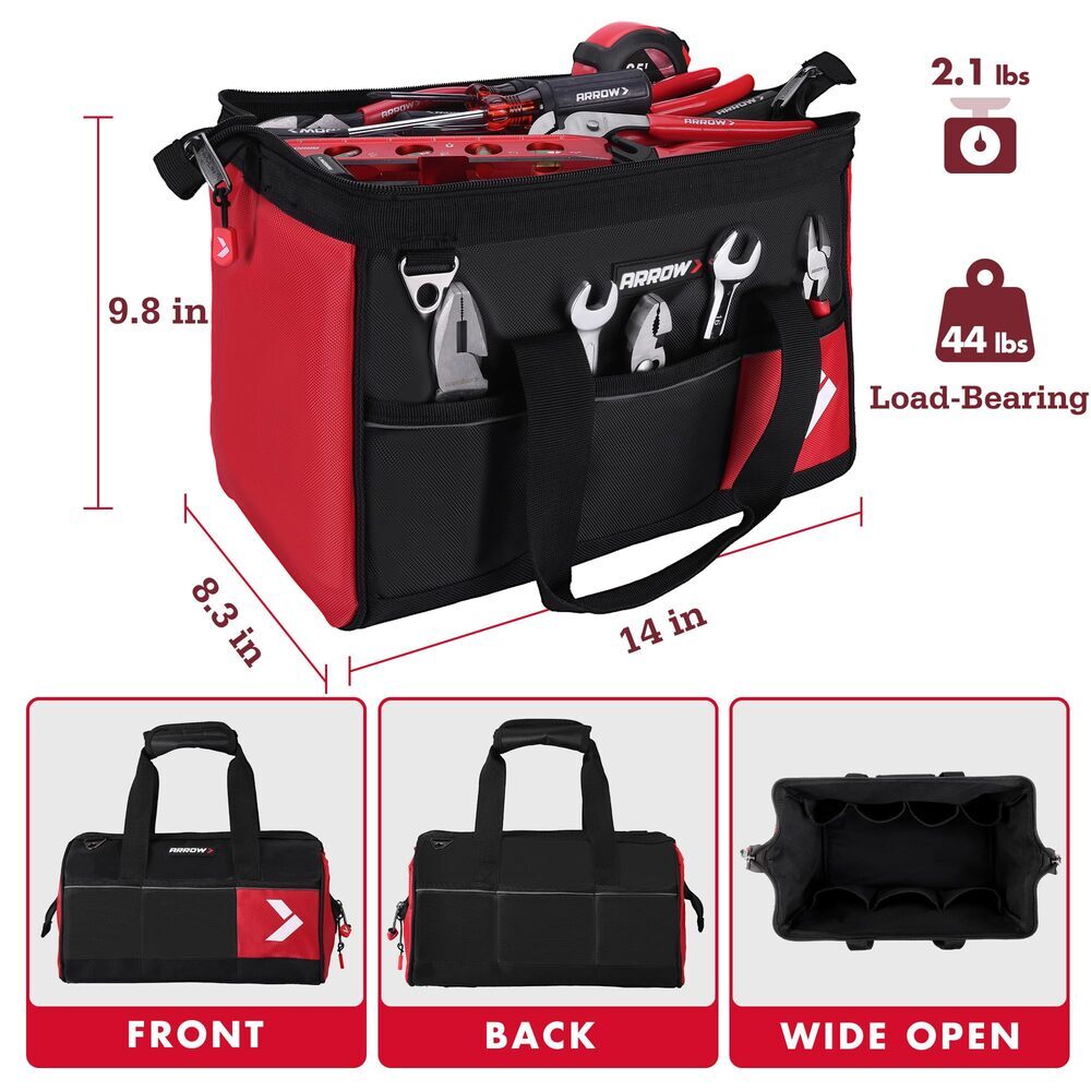 ARROW 14″ Heavy Duty Tool Bag With 11 Pockets Anti-Slip Feet Tool Organizer Bag