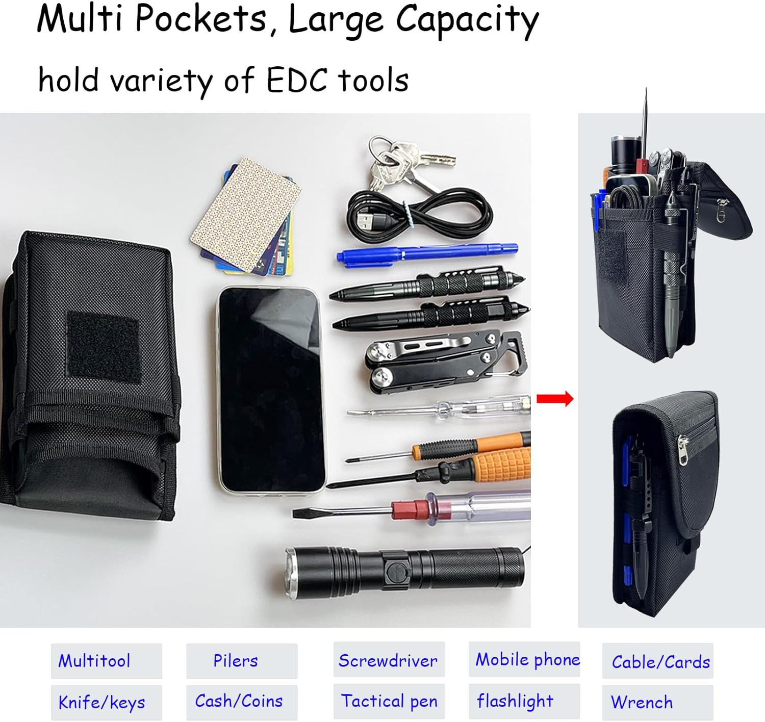 Belt Tool Pouch,Tactical Utility Pouch, Heavy-Duty Nylon EDC Multitool Organizer