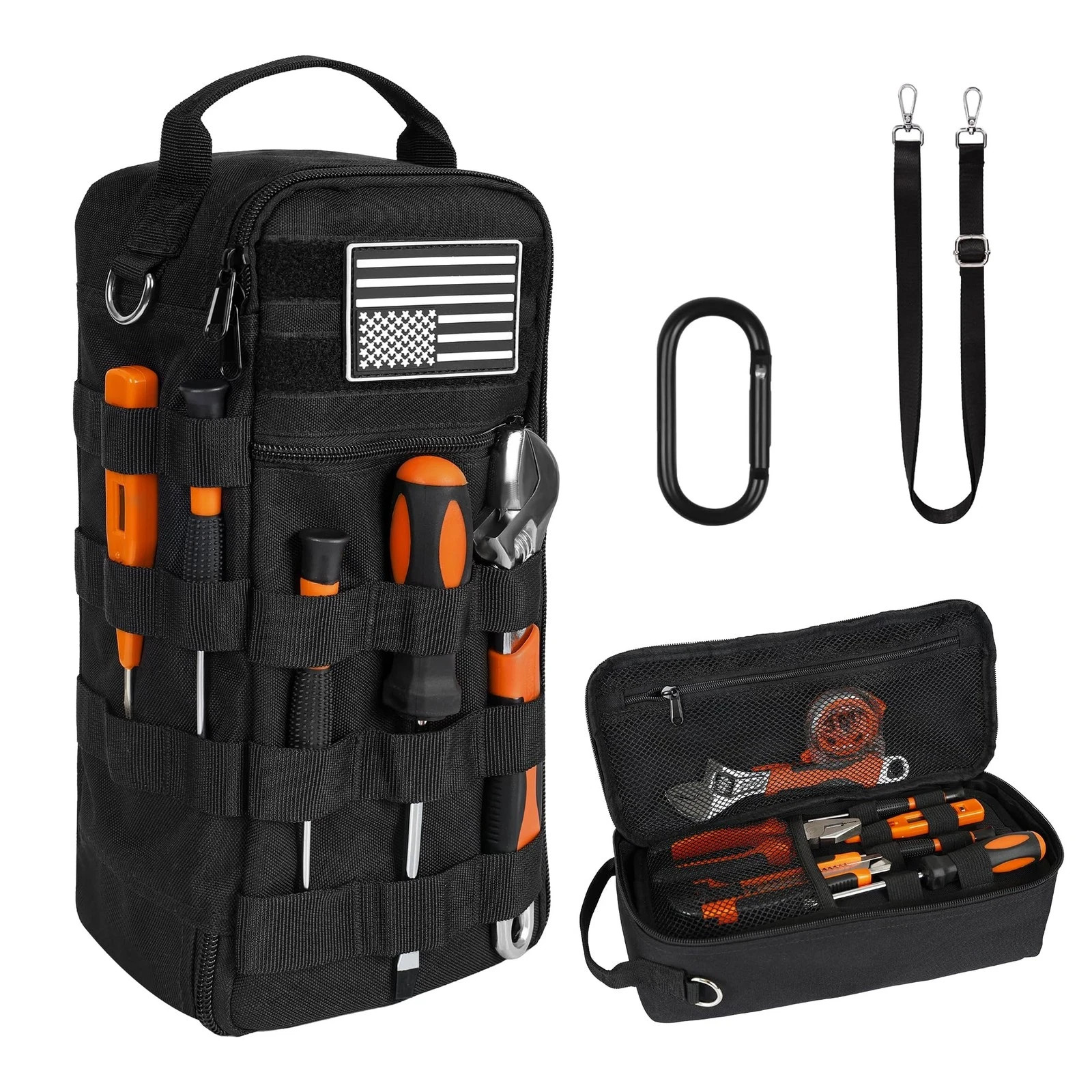 Portable Small Tool Bag, Heavy Duty Tool Pouch Bag with Shoulder Strap and D-…