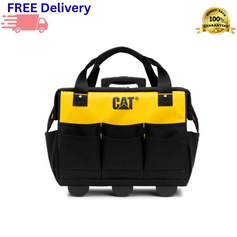 CAT 18″ Rolling Tool Bag 75lb Capacity 16 Pockets Heavy Duty Storage Caterpillar