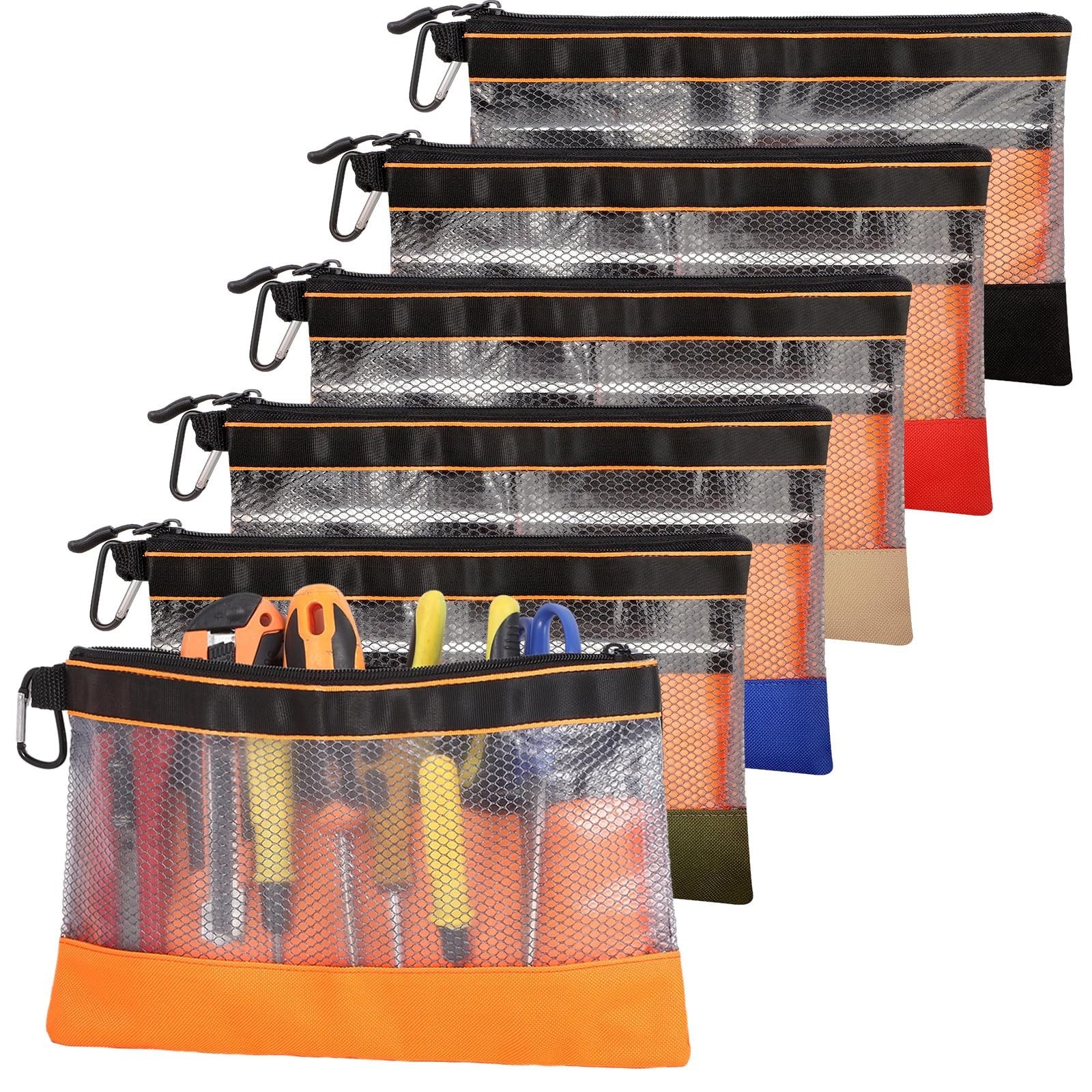 6 Pcs 11.8″ Clear Zipper Tool Pouches with Heavy Duty Mesh Window – Organizer Ba