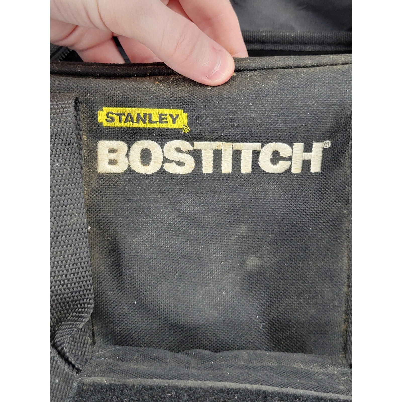 Stanley Bostitch Black Canvas Tool Bag Zippered Multi Compartment Utility 14 in