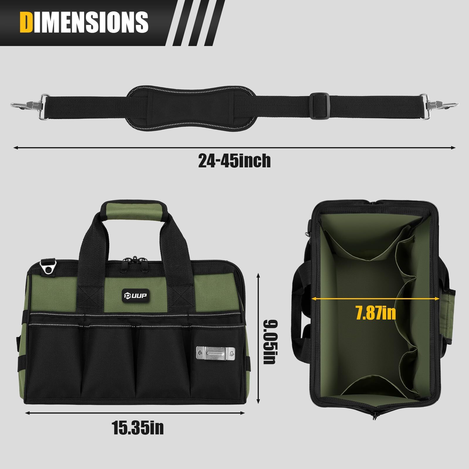 UUP Heavy Duty Tool Bag 15-Inch, 16-Pocket Portable Soft Tool Box Organizer Stor