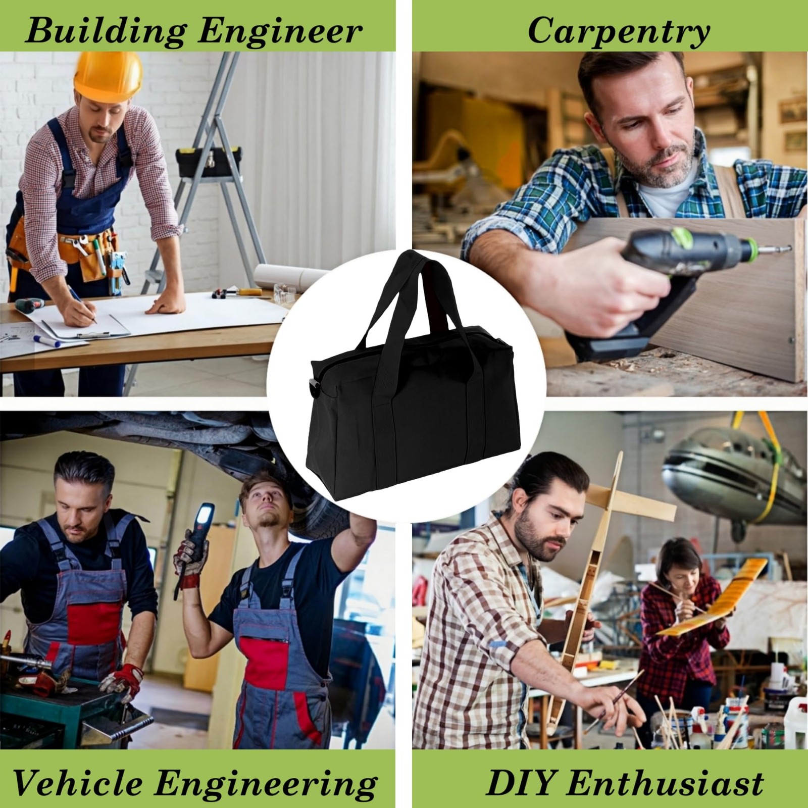 Canvas Wide Mouth Tool Bag, Large Capacity Tool Bags for Men, Portable Home T…