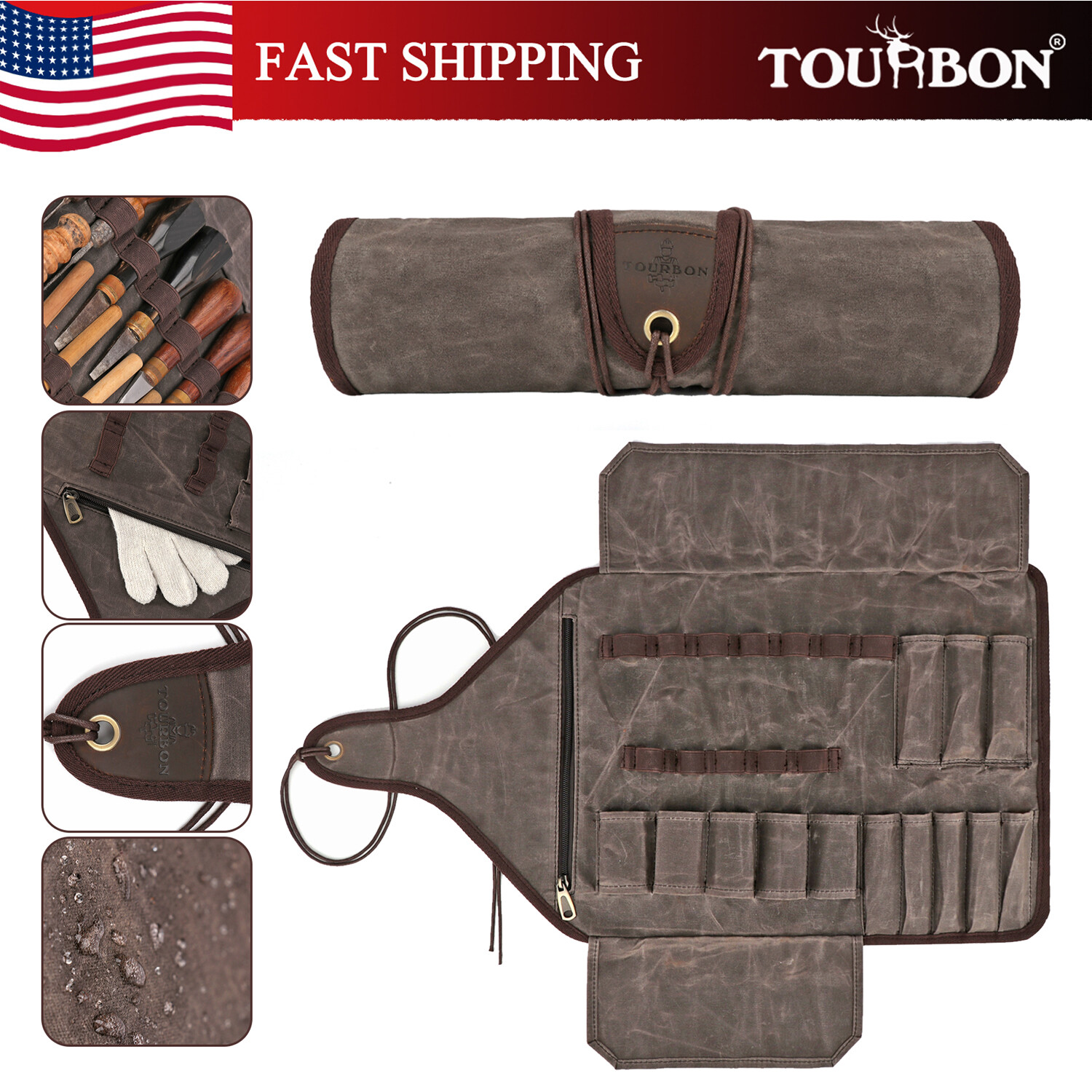 TOURBON Canvas Workshop Apprentice Roll up Carving Tool Organizer Storage Pouch