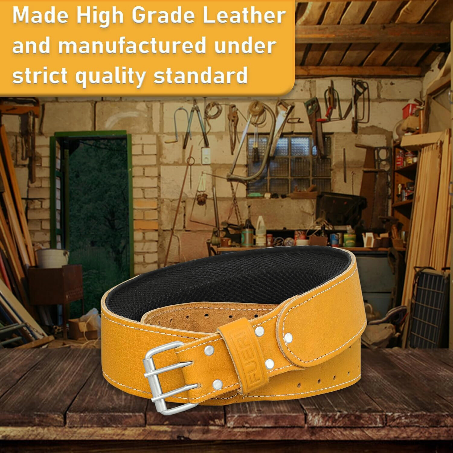 FUERI Leather Tool Work belt for men 2.5″ Foam Padded Thick Tool Pouch Belts