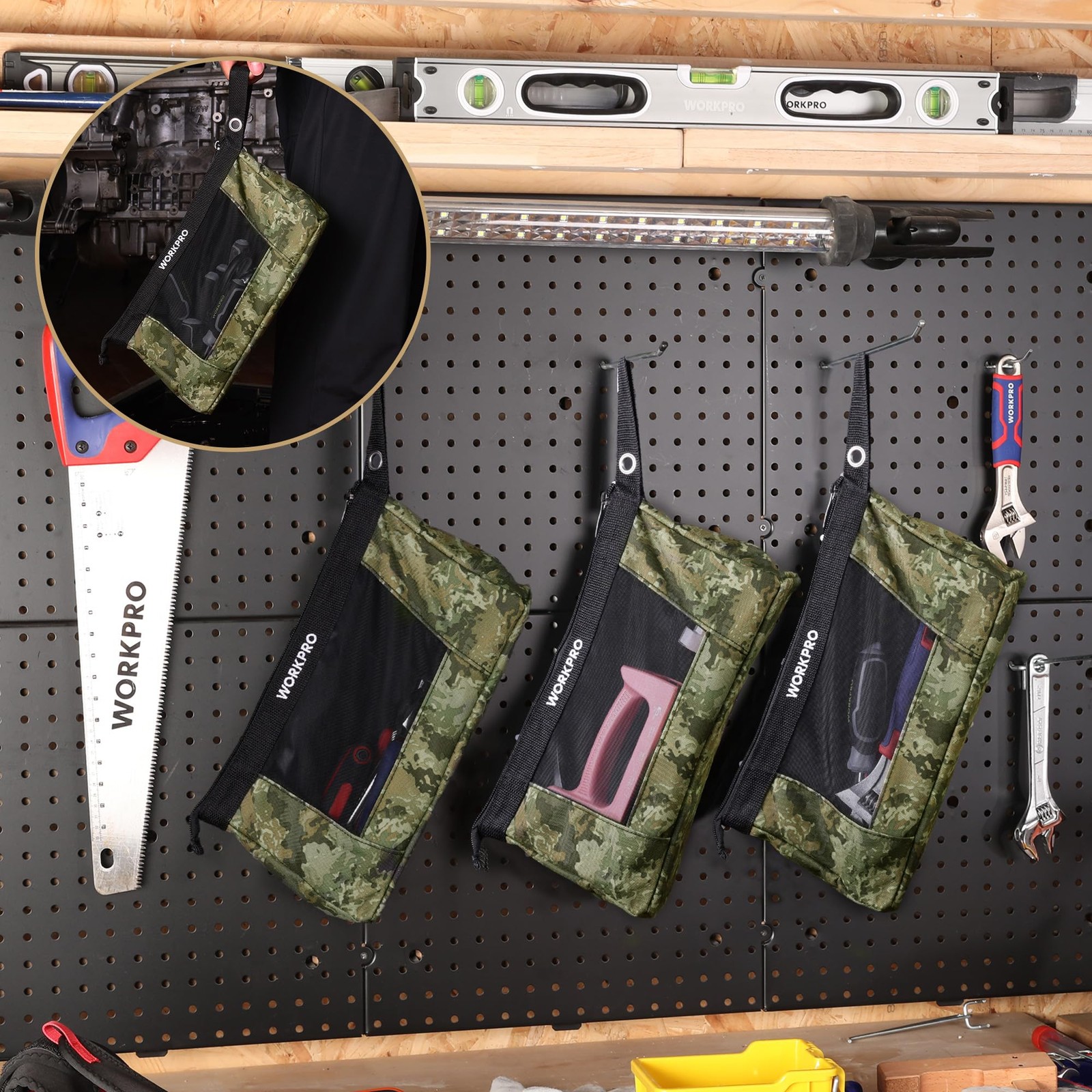 Tool Pouch Zipper Heavy Duty 600D Fabric 7×12 Inch Camo 3 Pack Organizer