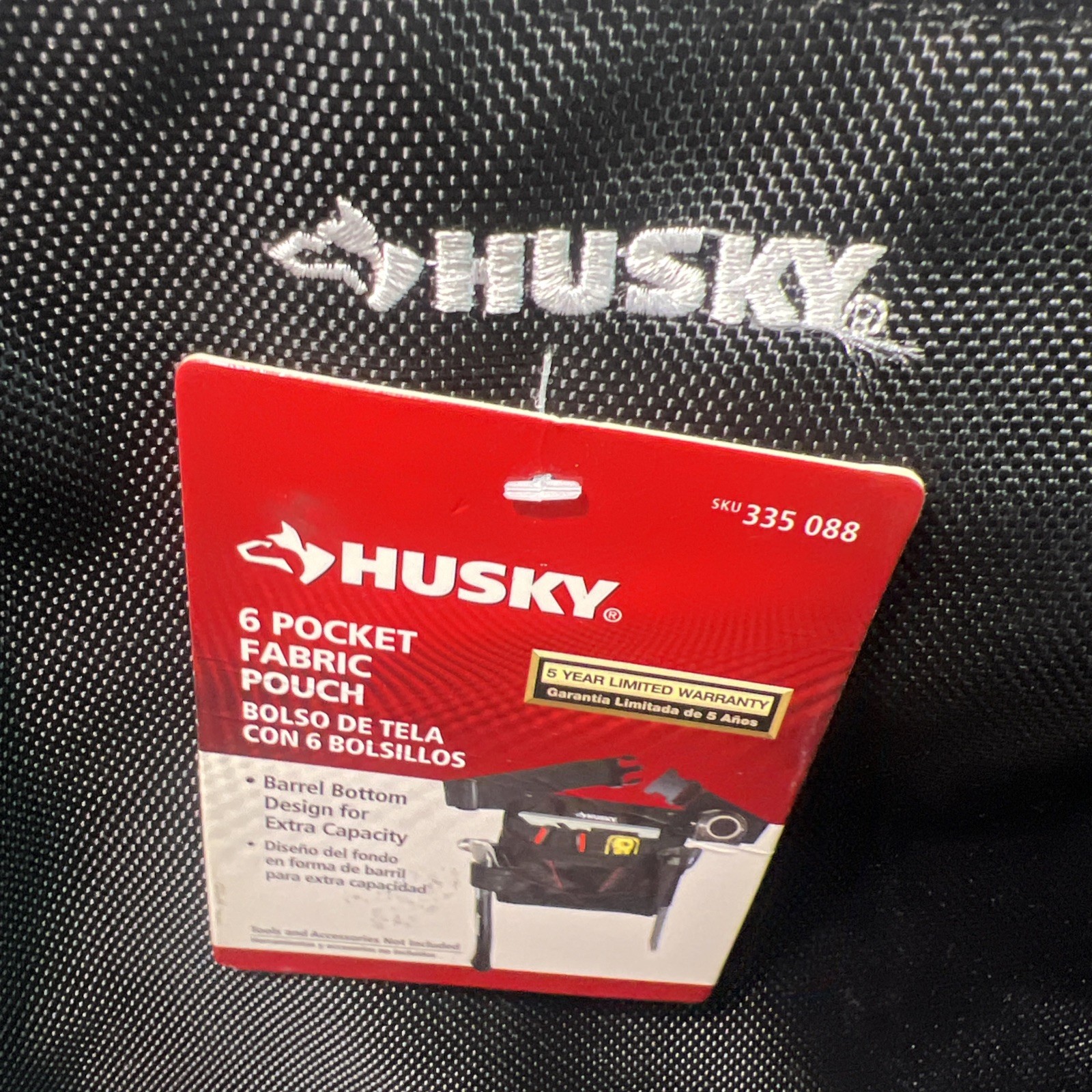 Husky Tool Belt Pouch 6-Pocket Black Pouch Adjustable Belt Buckle Tape Clip NEW
