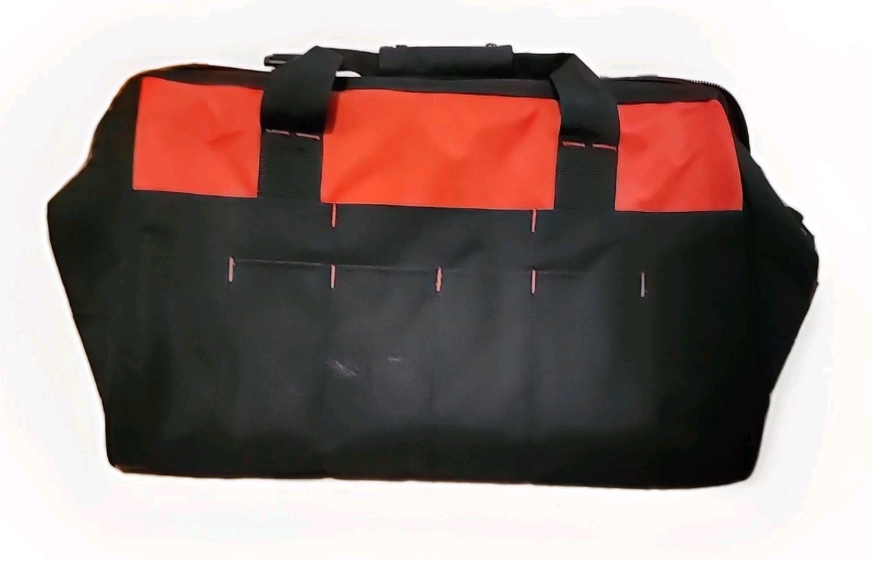 Westward 5MZJ9 Tool Bag, Black, Polyester, 22+ Pockets Milwaukee Gloves Included