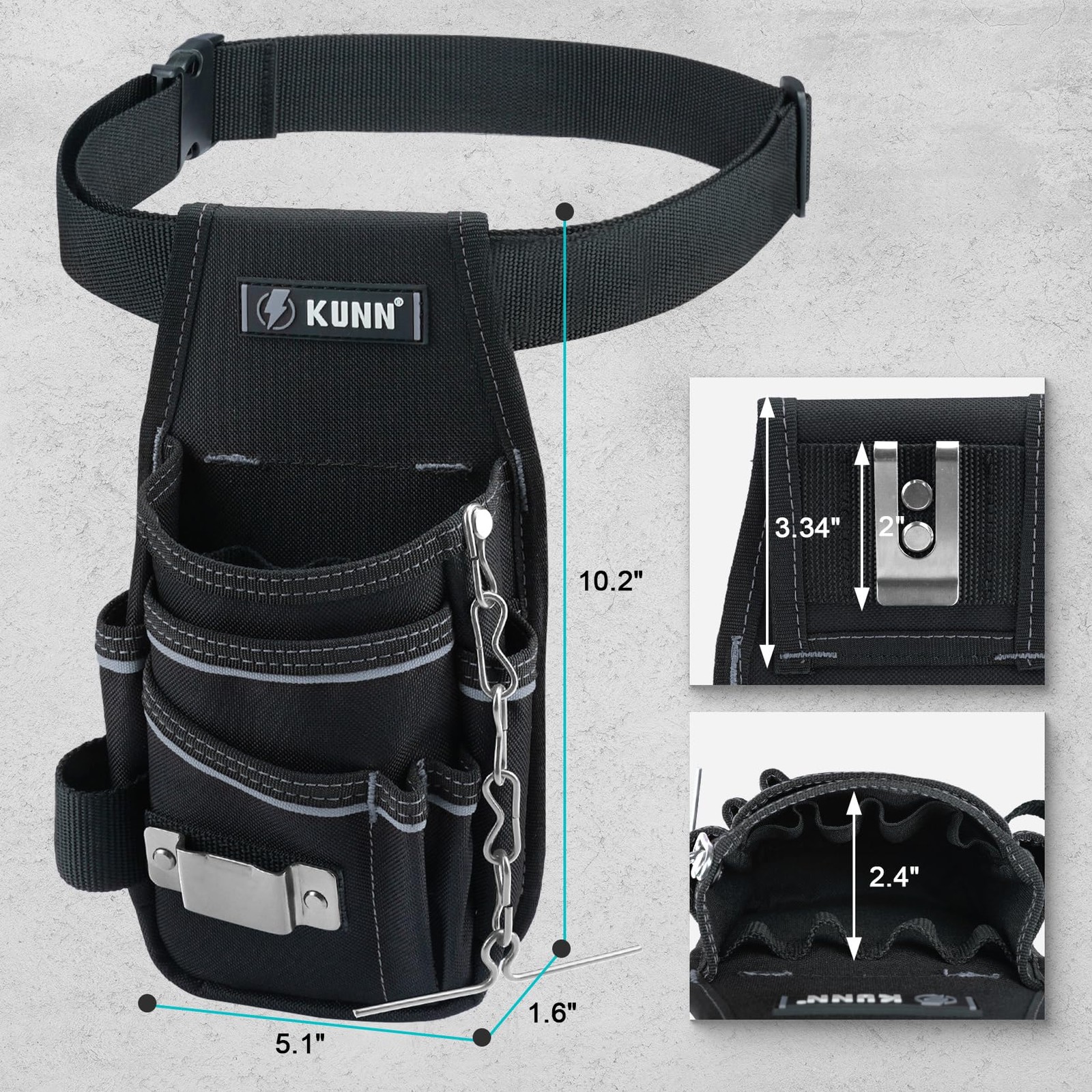 7 Pocket Tool Pouch Belt Clip Heavy Duty Organizer 600D Polyester For Electricia