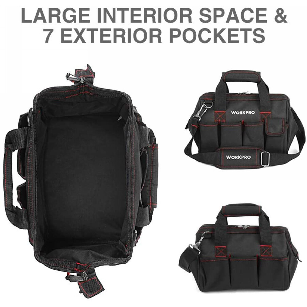 Workpro 12» Storage Tool Bag Close Top Wide Open Mouth Polyester Double Zipper
