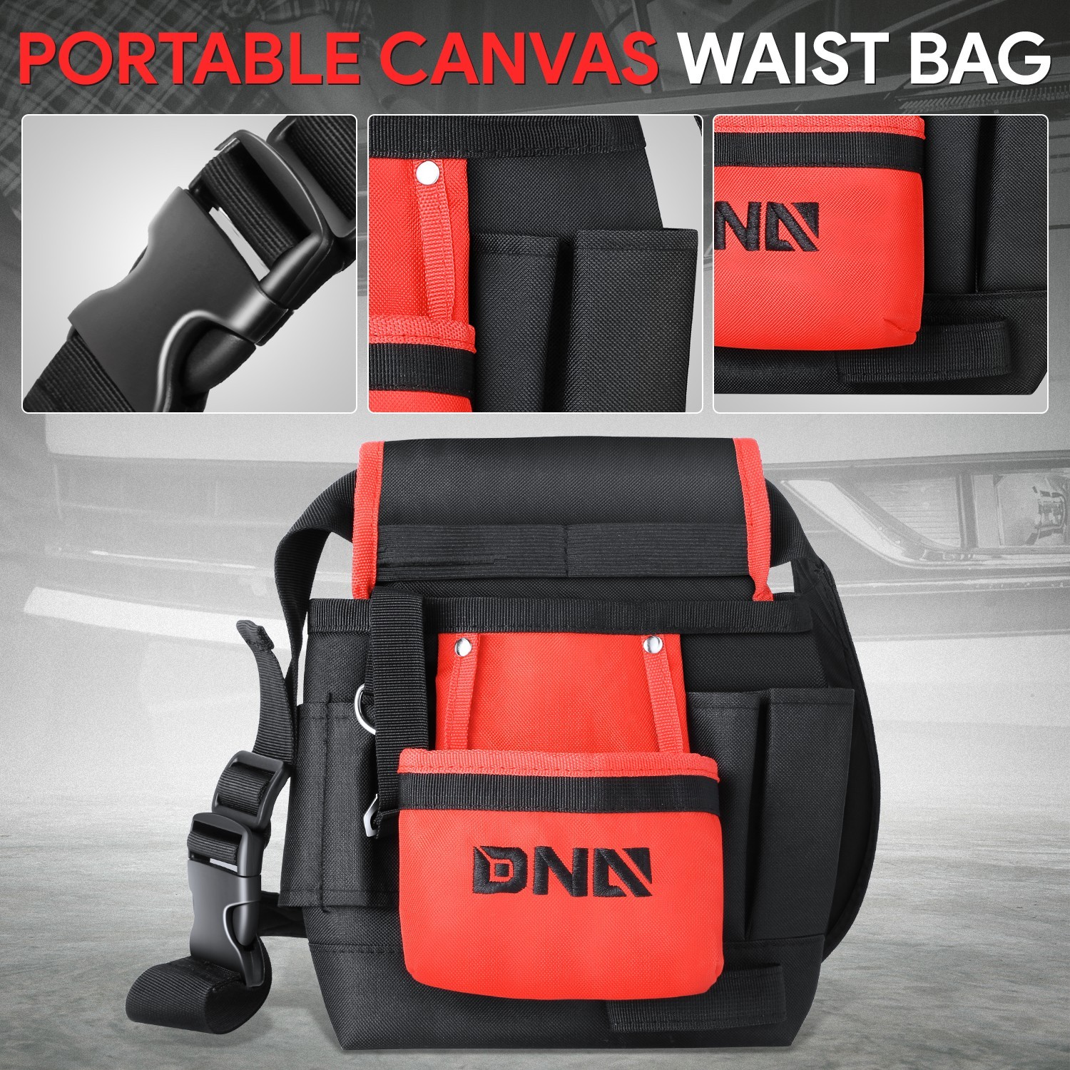 9.4″L x 11.4″H 600 Denier Oxford Waterproof Canvas 2 in 1 Waist Bag for Shopping