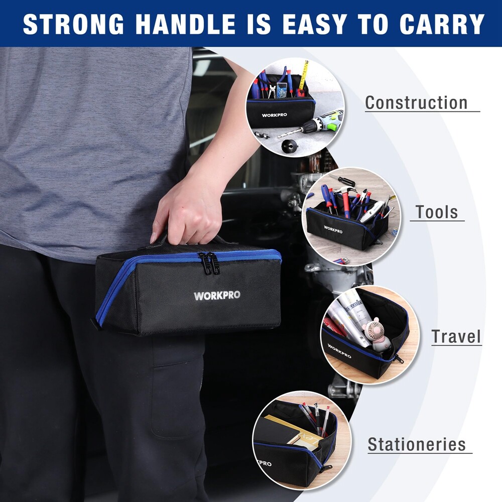WORKPRO 10″ Wide Mouth Heavy Duty Tool Bag 3PCS Tool Storage Bag Zipper Tote Bag