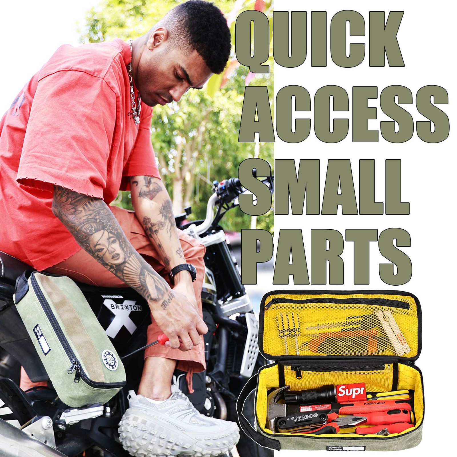 Rough Enough Small Tool Bag Case Portable Box EDC 12 x 4.3 x 4 inches, Green