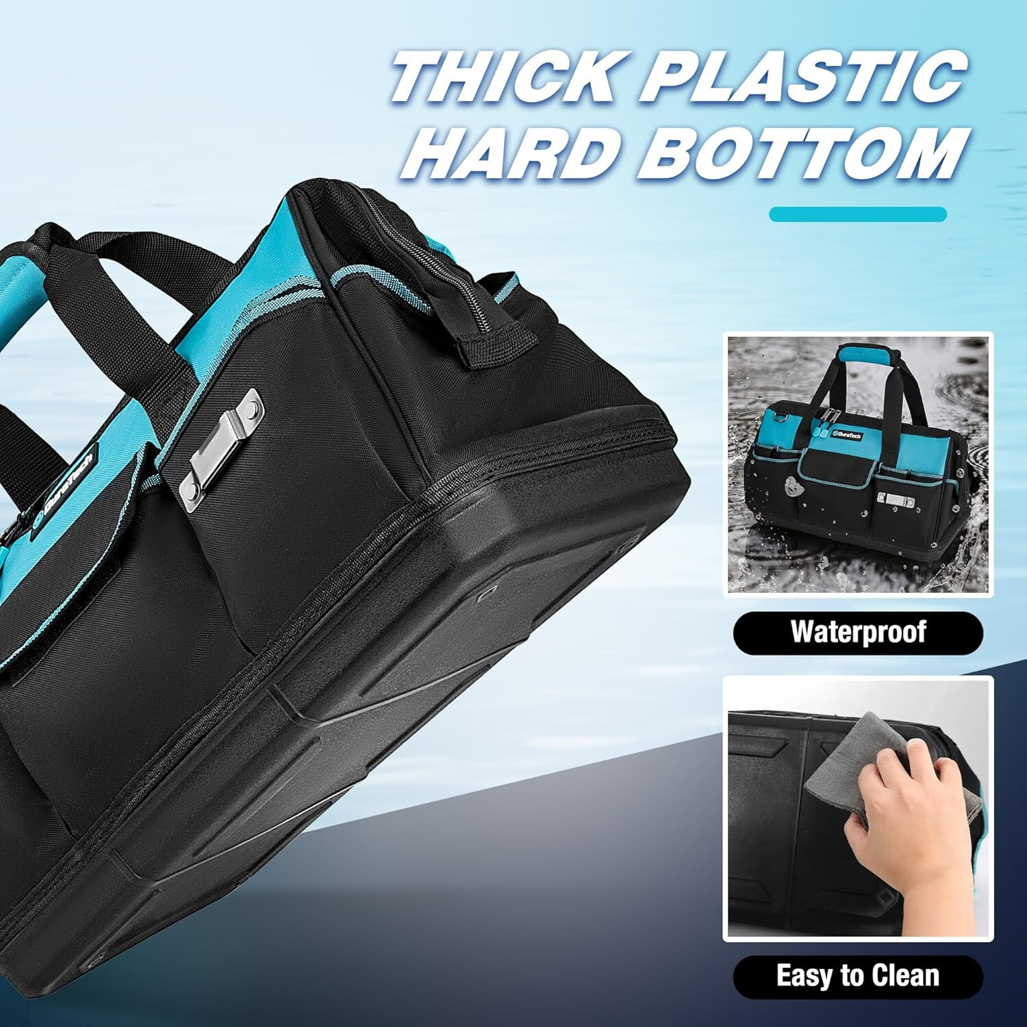 DURATECH 18-Inch Large Tool Bag w/Waterproof Hard Bottom Heavy Duty w/19 Pockets