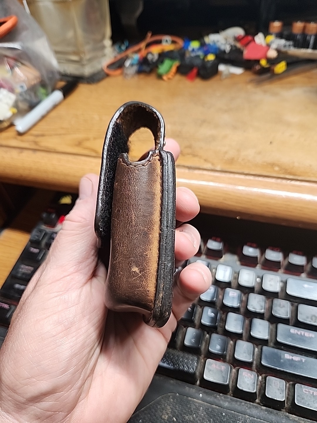 VTG Handmade Tooled Leather Belt Pouch Western Studded Star Cow Hair 4.5″ x 2.5″
