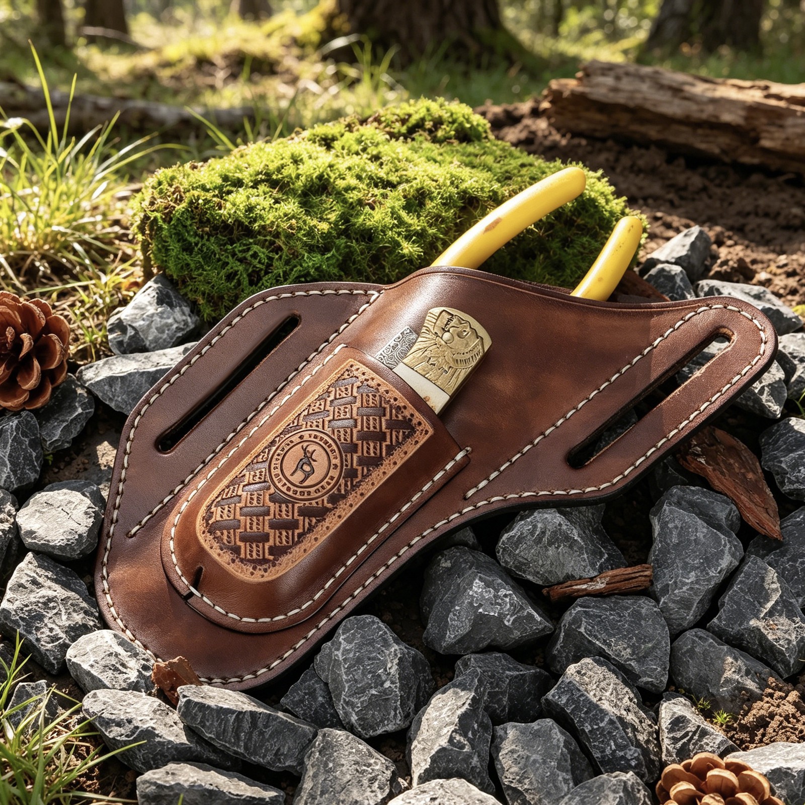 TOURBON 2-in-1 Leather Tool Pouch Angled Cross Draw Folding Knife Pliers Holster