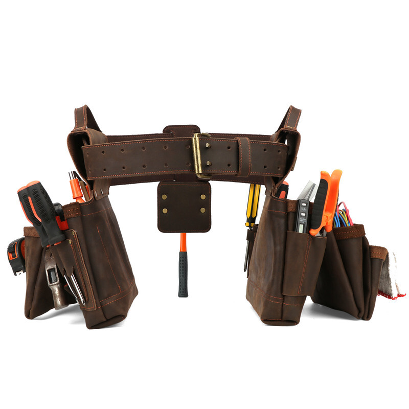 TOURBON Heavy Duty Tool Belt Pouch for Electricians Carpenter Contractor Leather