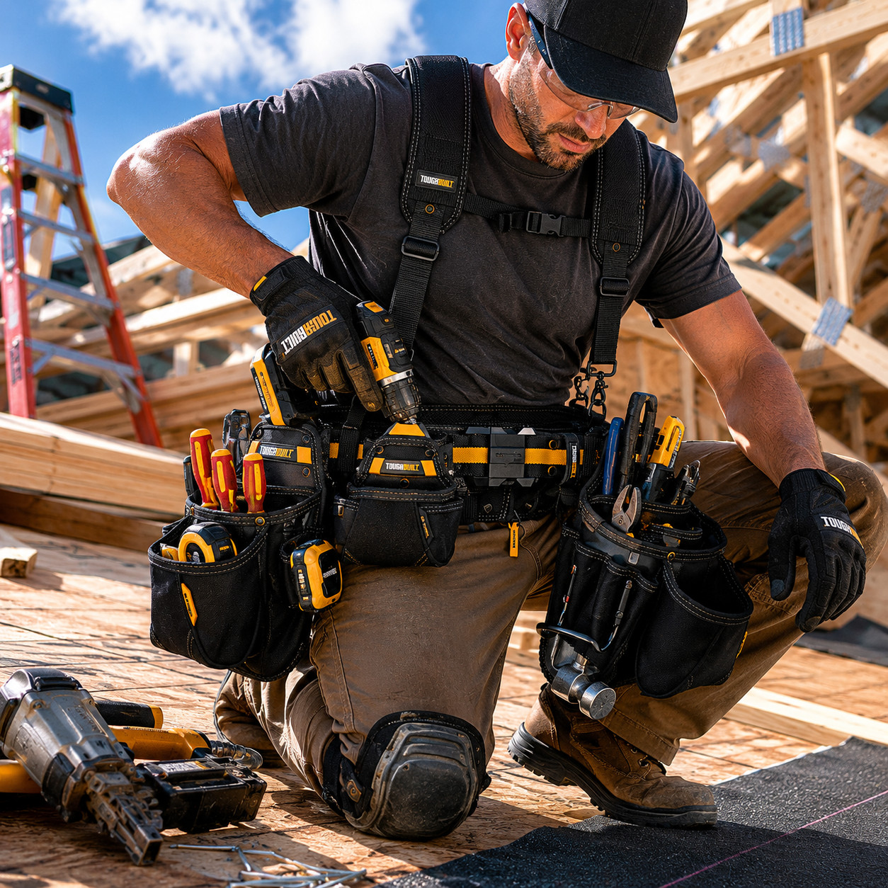 ToughBuilt TB-CT-101-5P Pro Contractor Tool Belt 5-Piece Rig Set w/ Suspenders