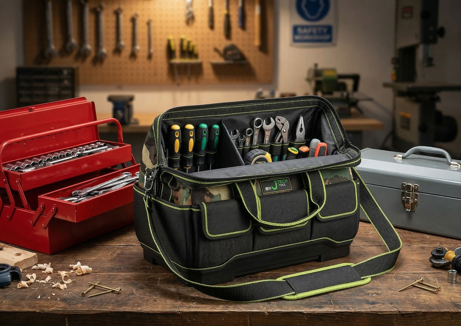 Heavy Duty Waterproof Tool Bag Hard Bottom Camo Organizer 17″ 19″ 21″