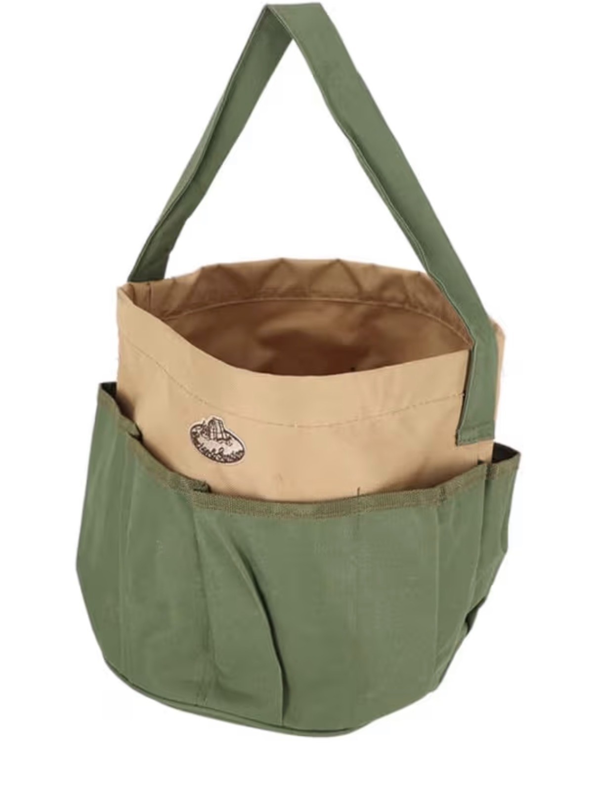Esschert Design Canvas Round Tan & Green Garden Work Tool Bag
